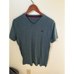 Hollister Shirt Mens Size Medium Green Logo V-Neck Short Sleeve Embroidered Logo
